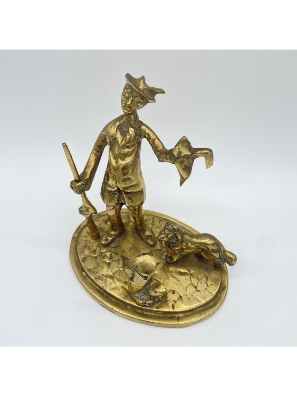 Vtg Heavy Brass Scottish Peasant Hunter w Dog Statue 4.4 lbs - Picture 2 of 12